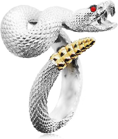 HAIXIAN Unisex Wrap Rattlesnake Ring, S925 Sterling Silver, Black Silver, Punk Gothic Cocktail Party Style, Snake Ring Jewelry for Men Women in Saudi Arabia