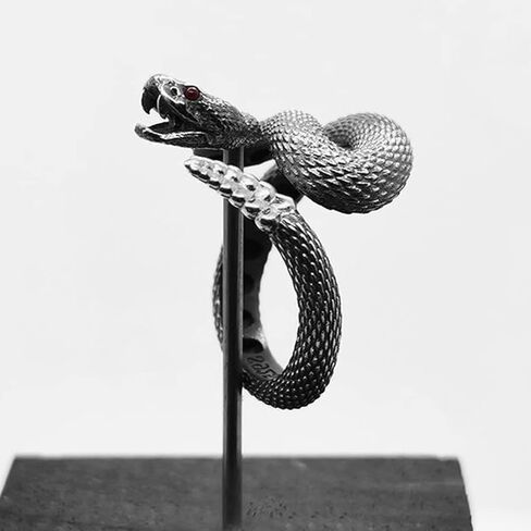 HAIXIAN Unisex Wrap Rattlesnake Ring, S925 Sterling Silver, Black Silver, Punk Gothic Cocktail Party Style, Snake Ring Jewelry for Men Women in Saudi Arabia