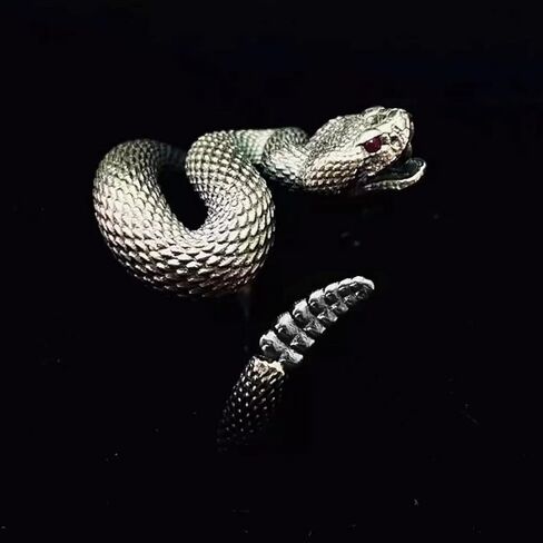 HAIXIAN Unisex Wrap Rattlesnake Ring, S925 Sterling Silver, Black Silver, Punk Gothic Cocktail Party Style, Snake Ring Jewelry for Men Women in Saudi Arabia