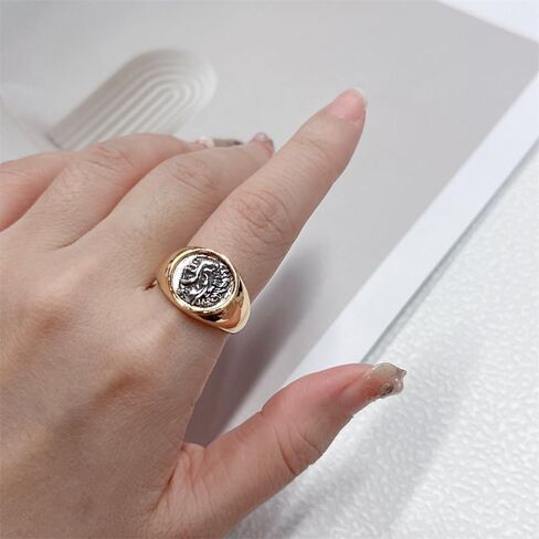 Antique Gold-Tone Hercules Rings for Women Men Unique Retro Pinky Signet Hip Hop Punk Finger Band Statement Thumb Middle Knuckle Ring Fashion Comfort Fit Personalise Greek Mythology Jewelry for Husband in Saudi Arabia