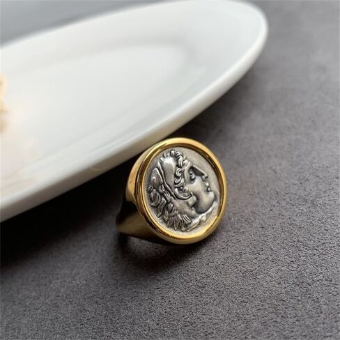 Antique Gold-Tone Hercules Rings for Women Men Unique Retro Pinky Signet Hip Hop Punk Finger Band Statement Thumb Middle Knuckle Ring Fashion Comfort Fit Personalise Greek Mythology Jewelry for Husband in Saudi Arabia