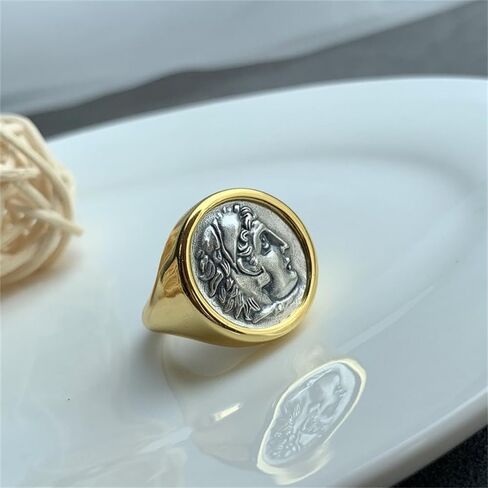 Antique Gold-Tone Hercules Rings for Women Men Unique Retro Pinky Signet Hip Hop Punk Finger Band Statement Thumb Middle Knuckle Ring Fashion Comfort Fit Personalise Greek Mythology Jewelry for Husband in Saudi Arabia