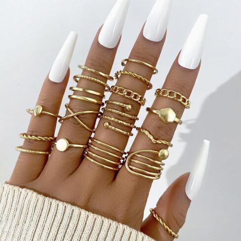 22 Pieces Gold Knuckle Rings Set for Women Boho Midi Stacking Pearl Rhinestone Band Vintage Joint Finger Ornaments (Pack of 22) in Saudi Arabia