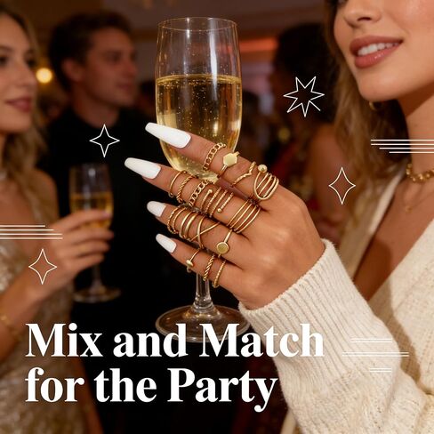 22 Pieces Gold Knuckle Rings Set for Women Boho Midi Stacking Pearl Rhinestone Band Vintage Joint Finger Ornaments (Pack of 22) in Saudi Arabia