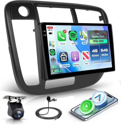 2G 64G Android Car Stereo for Honda Civic 1996-2001, Wireless Carplay Android Auto Car Radio 9’’ Touch Screen Head Unit with GPS WiFi Bluetooth Mirror Link FM RDS Backup Camera Mic in Saudi Arabia