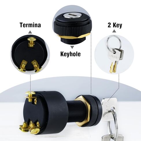 Ignition Switch with Key, 12V 10A 3-Position Universal Waterproof Keyed Ignition, Includes 2 Keys & Protective Rubber Boot, Compatible with Car Marine UTV ATV Tractor Ignition System Replacement in Saudi Arabia