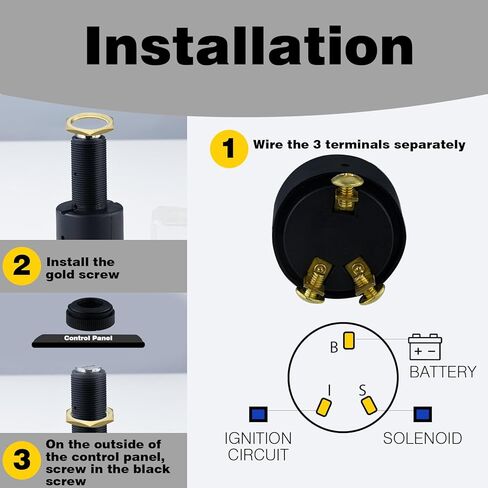 Ignition Switch with Key, 12V 10A 3-Position Universal Waterproof Keyed Ignition, Includes 2 Keys & Protective Rubber Boot, Compatible with Car Marine UTV ATV Tractor Ignition System Replacement in Saudi Arabia