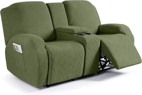 Ruaozz Stretch Loveseat Recliner Covers with Console 4-Pieces Recliner Sofa Covers with Pockets Jacquard Reclining Couch Covers Furniture Protector with Elastic Straps Bottom (2 Seater, Chocolate) in Kuwait