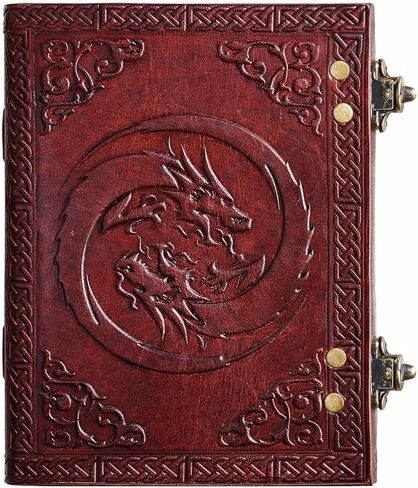 دفتر يوميات التنين من الجلد من MONTEXOO مع قفل وكتاب ظلال مقاس 8 بوصة بني in Kuwait