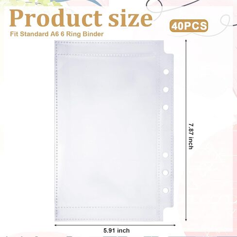 Double-Sided A6 Binder Inserts, 40 PCS 80 Pockets A6 Planner Inserts Card Sleeves Clear Top Loading Budget Sheet Protector Sleeves for 6 Ring Binders Cards Documents Photos Planner Accessories in Kuwait