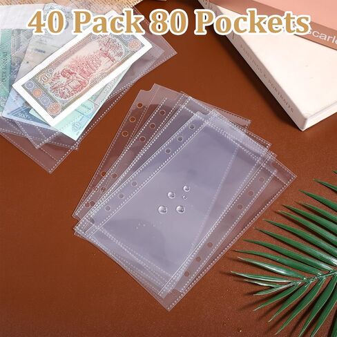 Double-Sided A6 Binder Inserts, 40 PCS 80 Pockets A6 Planner Inserts Card Sleeves Clear Top Loading Budget Sheet Protector Sleeves for 6 Ring Binders Cards Documents Photos Planner Accessories in Kuwait