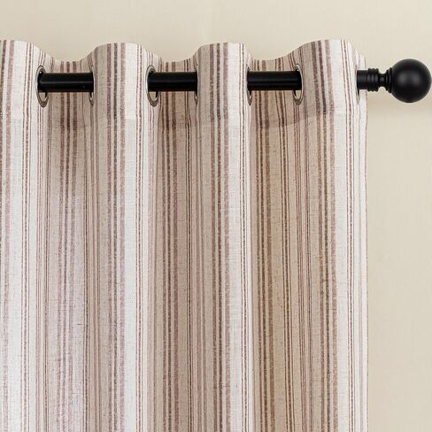MYSKY HOME Taupe Striped Linen Curtains 84 Inches Long Light Filtering Curtains for Bedroom Living Room Farmhouse Rustic Cottage Core Tan Ticking Pinstripe Patterned, Grommet, 2 Panels, 52" Wide in Kuwait