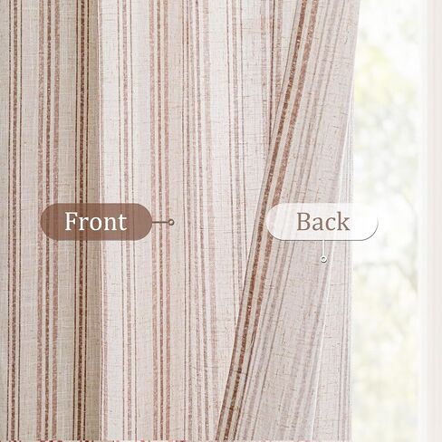 MYSKY HOME Taupe Striped Linen Curtains 84 Inches Long Light Filtering Curtains for Bedroom Living Room Farmhouse Rustic Cottage Core Tan Ticking Pinstripe Patterned, Grommet, 2 Panels, 52" Wide in Kuwait