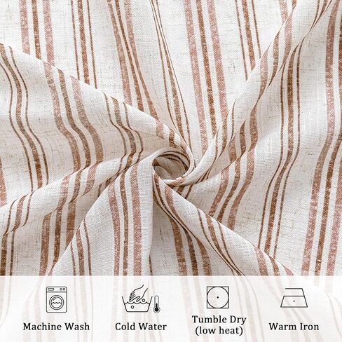 MYSKY HOME Taupe Striped Linen Curtains 84 Inches Long Light Filtering Curtains for Bedroom Living Room Farmhouse Rustic Cottage Core Tan Ticking Pinstripe Patterned, Grommet, 2 Panels, 52" Wide in Kuwait