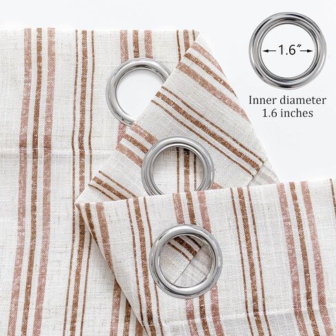 MYSKY HOME Taupe Striped Linen Curtains 84 Inches Long Light Filtering Curtains for Bedroom Living Room Farmhouse Rustic Cottage Core Tan Ticking Pinstripe Patterned, Grommet, 2 Panels, 52" Wide in Kuwait