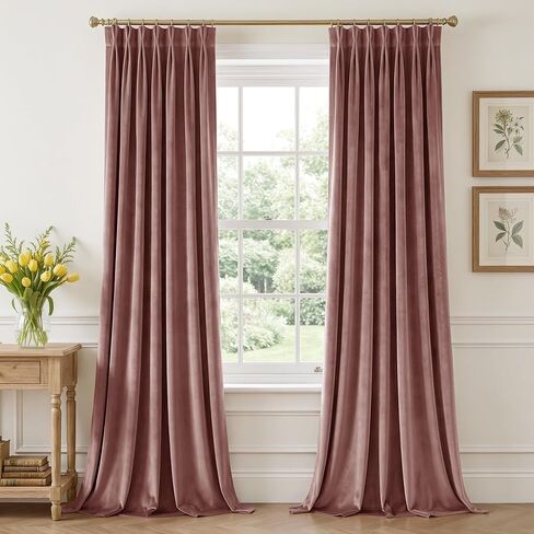 StangH Dusty Rose Pinch Pleated Curtains for Living Room, Romantic Velvet Window Drapes with Privacy Solid Thermal Insulated Elegant Home Decor for Sliding Door, W40 x L84, 2 Panels in Kuwait