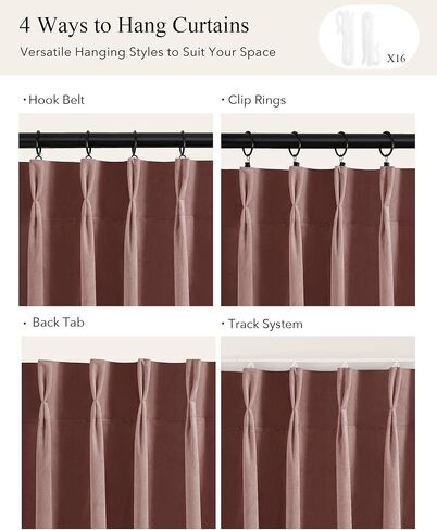 StangH Dusty Rose Pinch Pleated Curtains for Living Room, Romantic Velvet Window Drapes with Privacy Solid Thermal Insulated Elegant Home Decor for Sliding Door, W40 x L84, 2 Panels in Kuwait