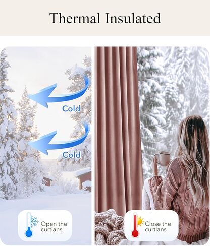 StangH Dusty Rose Pinch Pleated Curtains for Living Room, Romantic Velvet Window Drapes with Privacy Solid Thermal Insulated Elegant Home Decor for Sliding Door, W40 x L84, 2 Panels in Kuwait