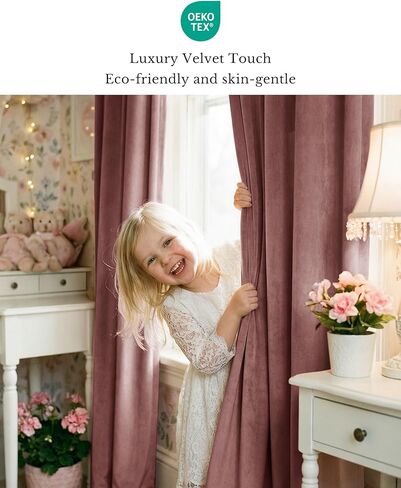 StangH Dusty Rose Pinch Pleated Curtains for Living Room, Romantic Velvet Window Drapes with Privacy Solid Thermal Insulated Elegant Home Decor for Sliding Door, W40 x L84, 2 Panels in Kuwait