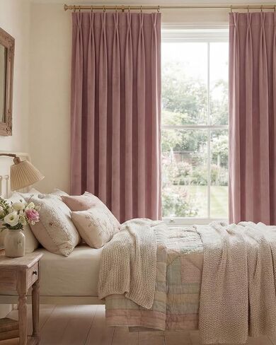 StangH Dusty Rose Pinch Pleated Curtains for Living Room, Romantic Velvet Window Drapes with Privacy Solid Thermal Insulated Elegant Home Decor for Sliding Door, W40 x L84, 2 Panels in Kuwait