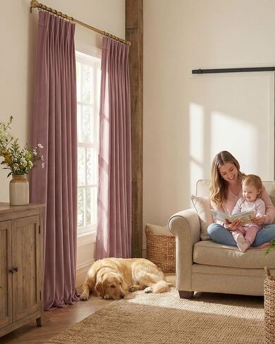 StangH Dusty Rose Pinch Pleated Curtains for Living Room, Romantic Velvet Window Drapes with Privacy Solid Thermal Insulated Elegant Home Decor for Sliding Door, W40 x L84, 2 Panels in Kuwait