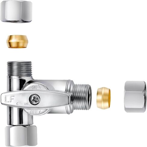 Lead-Free Brass 1Pcs Chrome-Plated Add-A-Tee 3-Way,3/8 Inch x 3/8 Inch x 3/8 Inch Angle Stop Valve For Reverse Osmosis Water Filters,Ice Maker,Refrigerator in Kuwait