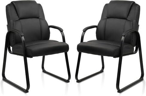 CLATINA Waiting Room Leather Guest Chair with Padded Arm Rest for Reception Meeting Conference Office Home Black in Saudi Arabia