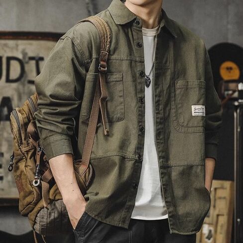 Men’s Utility Shirt Jacket, Heavyweight Canvas Long-Sleeve Button-Front Workwear Top with Chest Pockets in Saudi Arabia