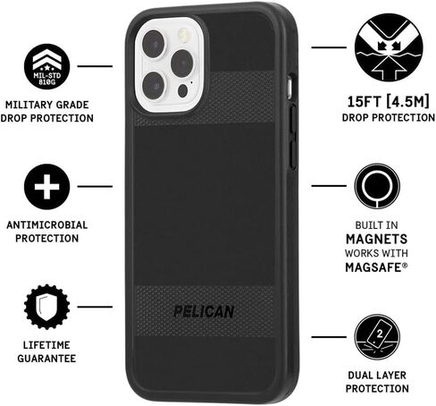 سلسلة Pelican Voyager - غطاء حماية MAGSAFE عالي التحمل لهاتف IPhone 13 Pro Max مع حافظة بمشبك حزام - حماية من السقوط بطول 18 قدمًا - حافظة 6.7 بوصات، أسود in Saudi Arabia