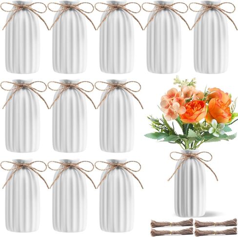 12 Pack 4.9 Inches White Ceramic Bud Vases Bulk with Twine Ropes Small Ribbed Flower Vases for Boho Rustic Table Centerpieces Pampas Grass Modern Boho Home Party Decor in Saudi Arabia