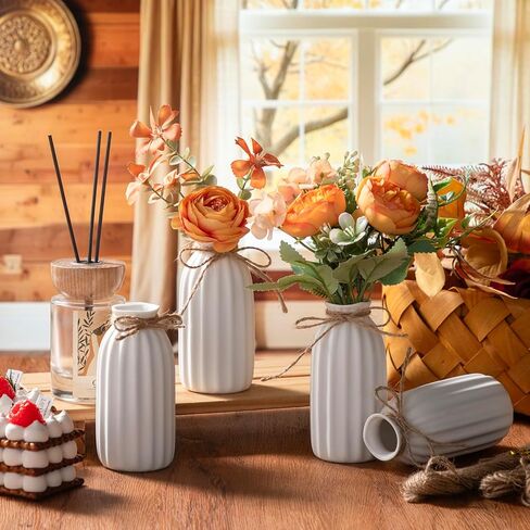 12 Pack 4.9 Inches White Ceramic Bud Vases Bulk with Twine Ropes Small Ribbed Flower Vases for Boho Rustic Table Centerpieces Pampas Grass Modern Boho Home Party Decor in Saudi Arabia