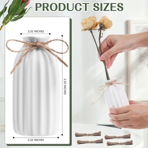 12 Pack 4.9 Inches White Ceramic Bud Vases Bulk with Twine Ropes Small Ribbed Flower Vases for Boho Rustic Table Centerpieces Pampas Grass Modern Boho Home Party Decor in Saudi Arabia