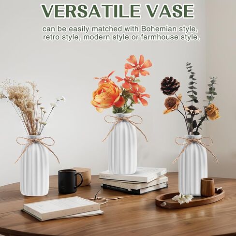 12 Pack 4.9 Inches White Ceramic Bud Vases Bulk with Twine Ropes Small Ribbed Flower Vases for Boho Rustic Table Centerpieces Pampas Grass Modern Boho Home Party Decor in Saudi Arabia