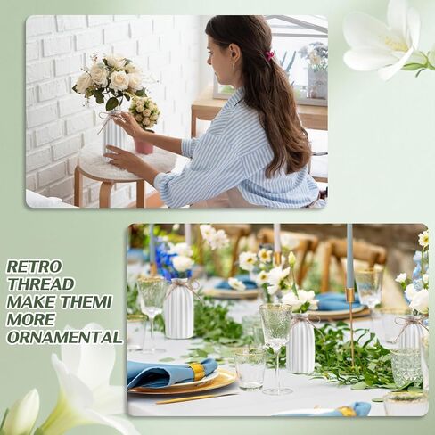 12 Pack 4.9 Inches White Ceramic Bud Vases Bulk with Twine Ropes Small Ribbed Flower Vases for Boho Rustic Table Centerpieces Pampas Grass Modern Boho Home Party Decor in Saudi Arabia