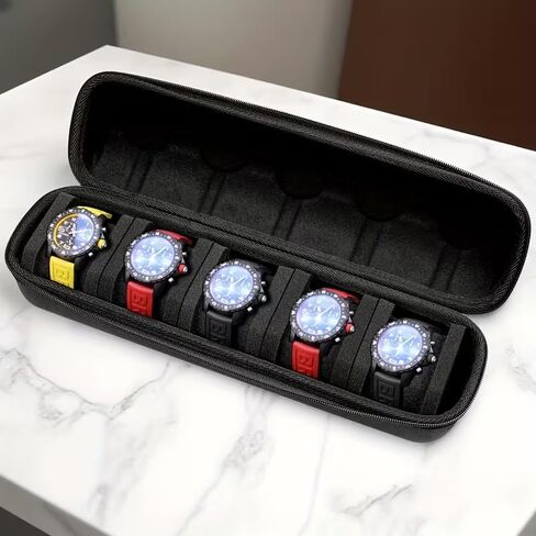 Watch Storage Box Heavy-Duty 5-Compartment Scratch-Resistant Lining with Handle Flip Cover for Travel, Home Storage, Watch Collectors, A1 in Saudi Arabia