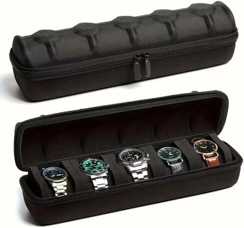 Watch Storage Box Heavy-Duty 5-Compartment Scratch-Resistant Lining with Handle Flip Cover for Travel, Home Storage, Watch Collectors, A1 in Saudi Arabia