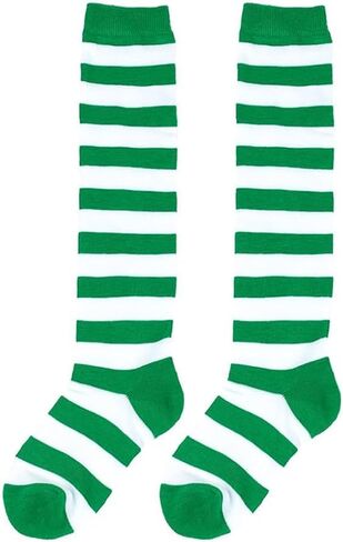 Kids Boys-Girls-Knee-High-Socks Green White Stripes Novelty Costume for Independence Day for 7-12Year in Kuwait