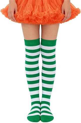 Kids Boys-Girls-Knee-High-Socks Green White Stripes Novelty Costume for Independence Day for 7-12Year in Saudi Arabia