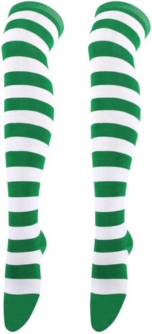 Kids Boys-Girls-Knee-High-Socks Green White Stripes Novelty Costume for Independence Day for 7-12Year in Saudi Arabia