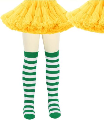 Kids Boys-Girls-Knee-High-Socks Green White Stripes Novelty Costume for Independence Day for 7-12Year in Saudi Arabia