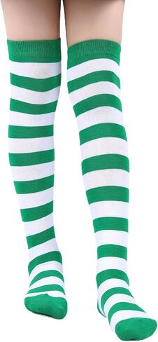 Kids Boys-Girls-Knee-High-Socks Green White Stripes Novelty Costume for Independence Day for 7-12Year in Saudi Arabia