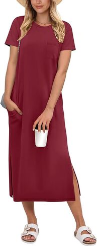 ANRABESS Women Summer Midi Dress Casual Crewneck Short Sleeve T Shirt Dresses Stripe Beach Vacation Spring Fashion Clothes in Kuwait