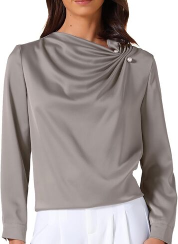Allegra K Women's Business Casual Blouses Long Sleeve Satin Shirts Dressy Office Work Shirt in Saudi Arabia