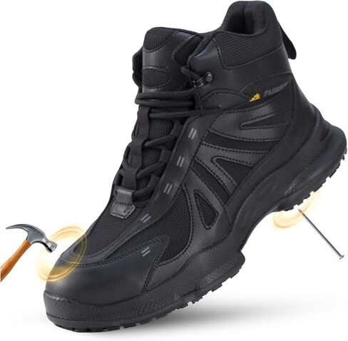 أحذية أمان مقاومة للانزلاق وقابلة للتنفس مع كيفلار مضادة للثقب، أحذية عمل من الصلب للرجال والنساء، جزء علوي من نسيج جلدي خفيف الوزن للبناء والصناعية والعمل في الهواء الطلق ﻿ in Kuwait