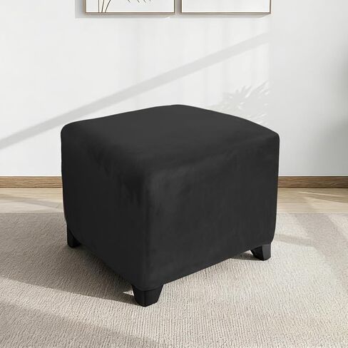 DUJUIKE Strech Square Ottoman Cover Waterproof Ottoman Slipcover Folding Storage Stool Furniture Protrctor Soft Footrst Stool Cover with Elastic Brand for Pets, Kids (Black, Square:Large) in Saudi Arabia