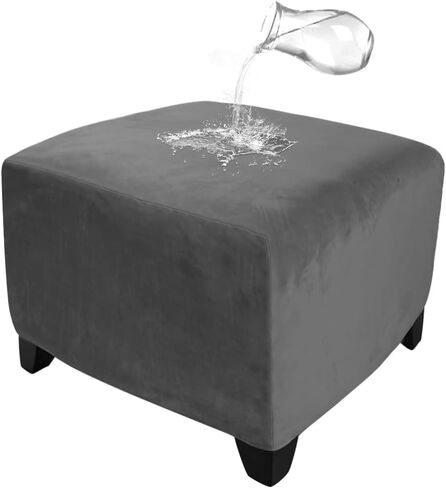 DUJUIKE Strech Square Ottoman Cover Waterproof Ottoman Slipcover Folding Storage Stool Furniture Protrctor Soft Footrst Stool Cover with Elastic Brand for Pets, Kids (Black, Square:Large) in Saudi Arabia