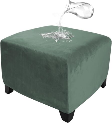 DUJUIKE Strech Square Ottoman Cover Waterproof Ottoman Slipcover Folding Storage Stool Furniture Protrctor Soft Footrst Stool Cover with Elastic Brand for Pets, Kids (Black, Square:Large) in Saudi Arabia
