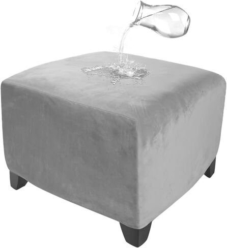 DUJUIKE Strech Square Ottoman Cover Waterproof Ottoman Slipcover Folding Storage Stool Furniture Protrctor Soft Footrst Stool Cover with Elastic Brand for Pets, Kids (Black, Square:Large) in Saudi Arabia