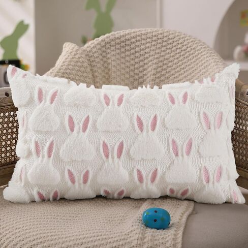 DFXSZ عيد الفصح وسادة يغطي 12x20 بوصة عيد الفصح الديكور آذان الوردي أرنب أبيض لينة أفخم فو الفراء الجاكار رمي الوسائد لغرفة النوم أريكة عطلة المهرجانات ديكور المنزل FHJ-012A12 in Kuwait