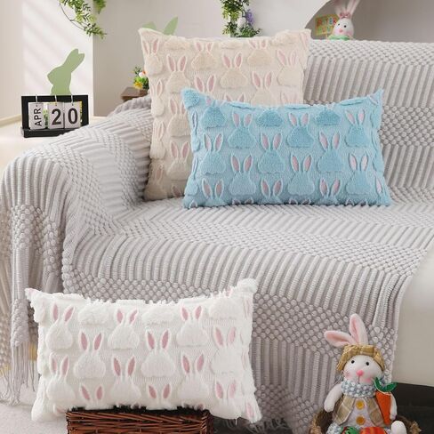 DFXSZ عيد الفصح وسادة يغطي 12x20 بوصة عيد الفصح الديكور آذان الوردي أرنب أبيض لينة أفخم فو الفراء الجاكار رمي الوسائد لغرفة النوم أريكة عطلة المهرجانات ديكور المنزل FHJ-012A12 in Kuwait